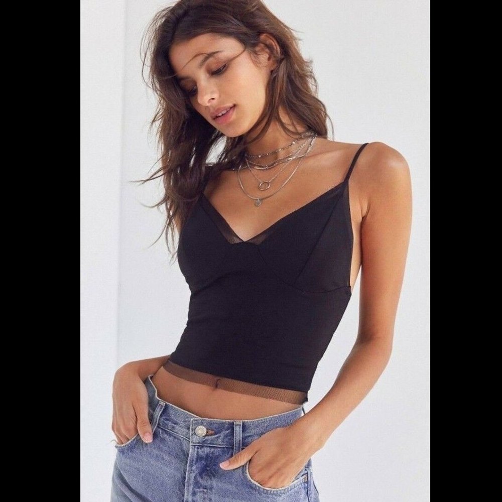 Silence + Noise Mesh Lined Black Crop Tank Top NWT